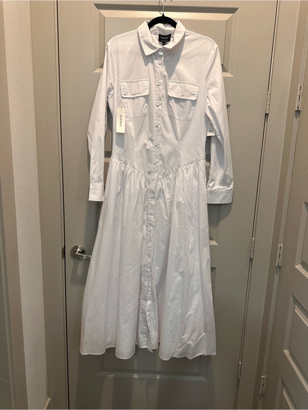 Bardot White Long-Sleeve Shirt Midi Dress